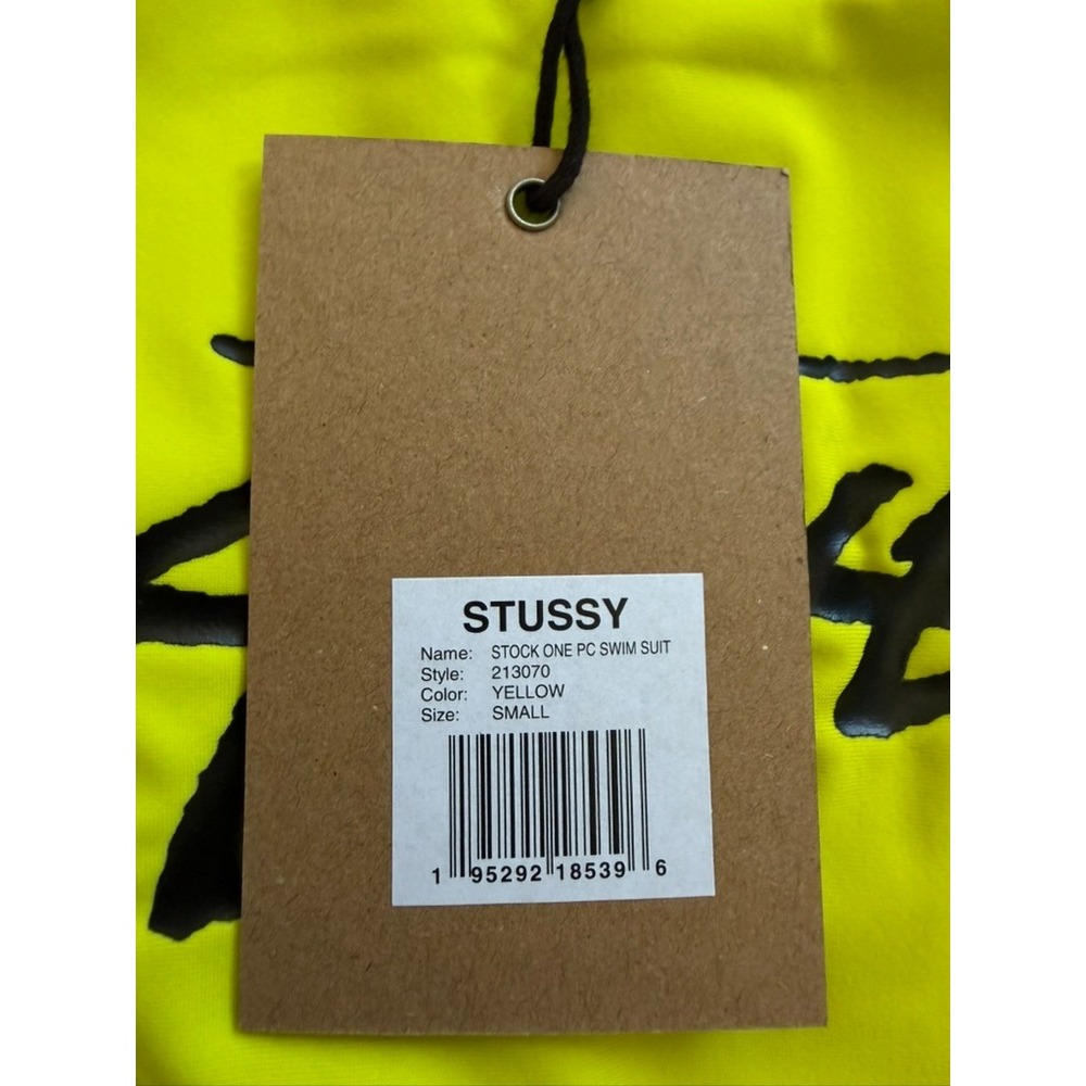 Stussy Stock One Piece Swim Suit Neon Yellow Logo 213070 Womens Small NWT - Picture 6 of 7